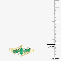 (J-K/I2-I3) Womens Diamond Accent Genuine Green Emerald 10K Gold Marquise Side Stone Bypass  Cocktail Ring