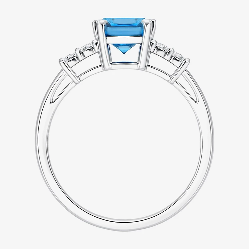 (J-K/I2-I3) Womens 1/10 CT. T.W. Genuine Blue Topaz 10K Gold Side Stone Cocktail Ring