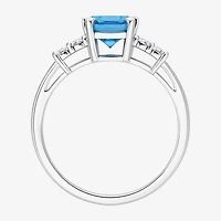 (J-K/I2-I3) Womens 1/10 CT. T.W. Genuine Blue Topaz 10K Gold Side Stone Cocktail Ring