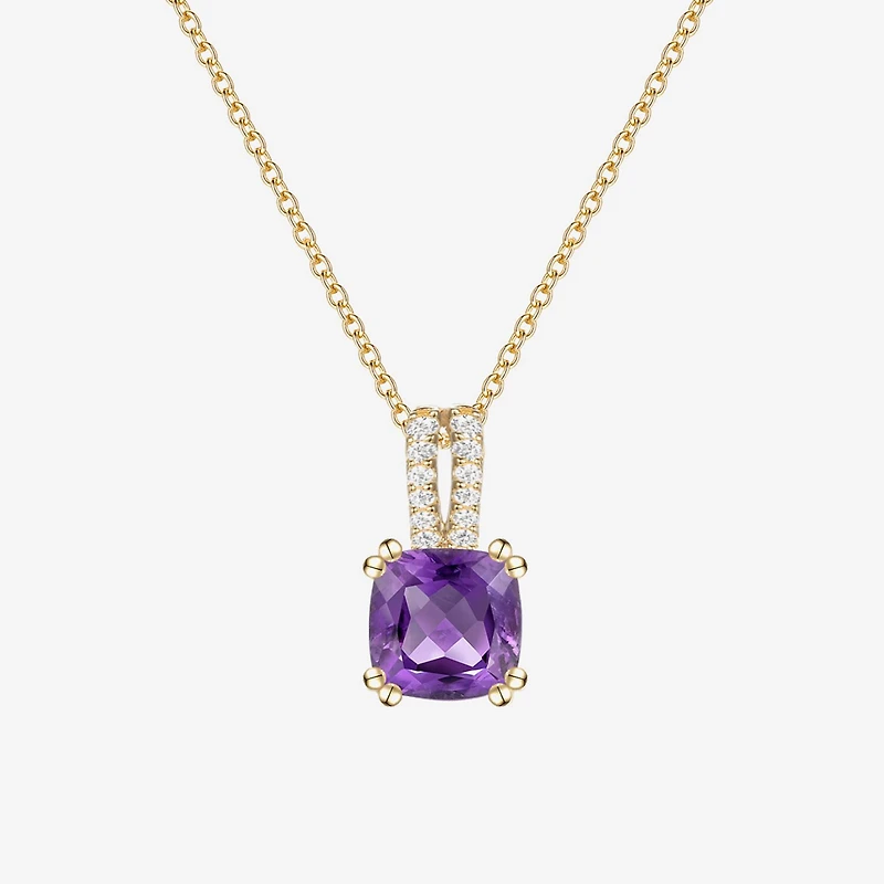 (I-J/I2-I3) Womens Diamond Accent and Gemstone 10K Gold Cushion 18 Inch Pendant Necklace