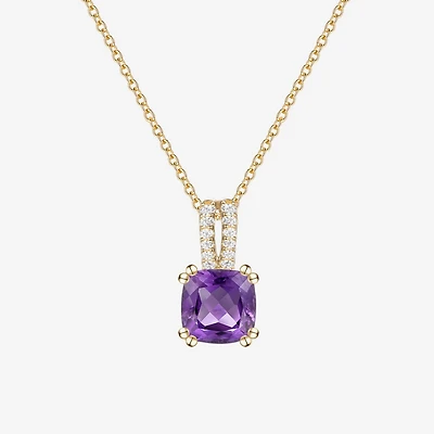 (I-J/I2-I3) Womens Diamond Accent and Gemstone 10K Gold Cushion 18 Inch Pendant Necklace