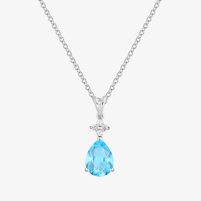 (I-J/I2-I3) Womens 1/10 CT. T.W. Natural Diamond and Gemstone 10K Gold Pear 18 Inch Pendant Necklace