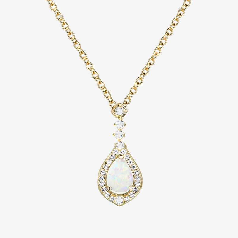 (I-J/I2-I3) Womens 1/5 CT. Lab Created White Opal 10K Gold Pear 18 Inch Pendant Necklace