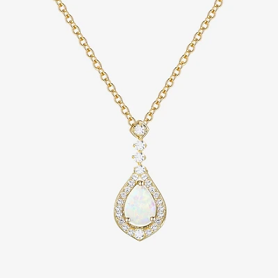 (I-J/I2-I3) Womens 1/5 CT. Lab Created White Opal 10K Gold Pear 18 Inch Pendant Necklace