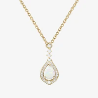 (I-J/I2-I3) Womens 1/5 CT. Lab Created White Opal 10K Gold Pear 18 Inch Pendant Necklace