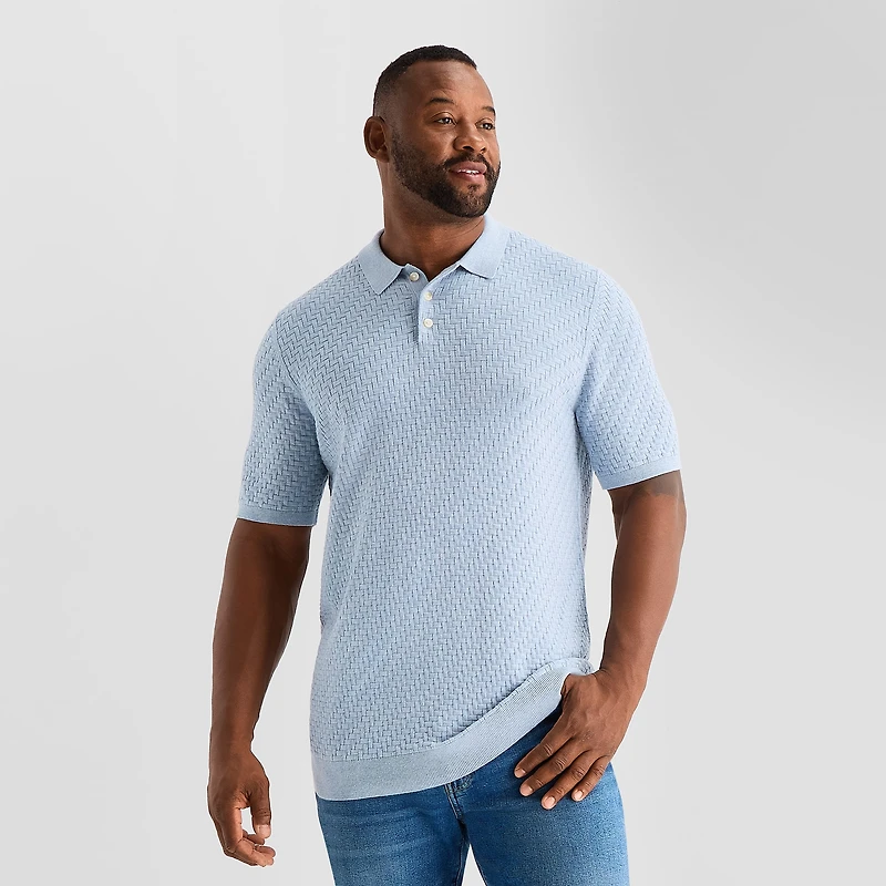 mutual weave Interwoven Big and Tall Mens Short Sleeve Button Polo Sweater