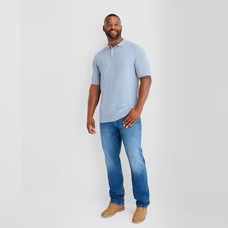 mutual weave Interwoven Big and Tall Mens Short Sleeve Button Polo Sweater