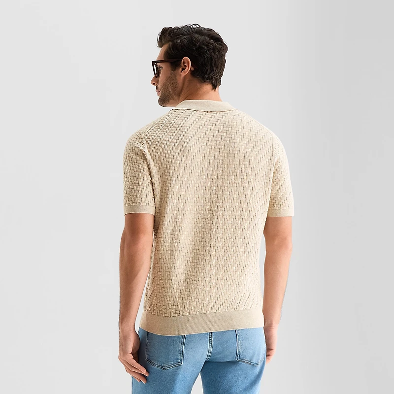 mutual weave Interwoven Mens Short Sleeve Button Polo Sweater