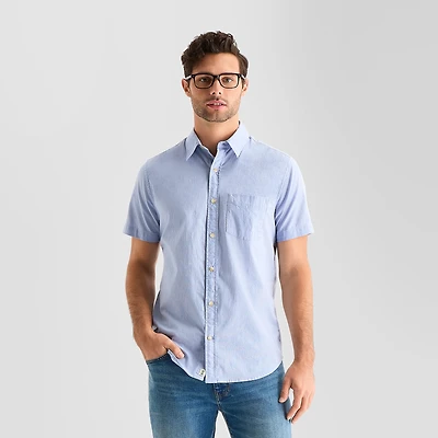 mutual weave Mens Short Sleeve Regular Fit Button-Down Shirt