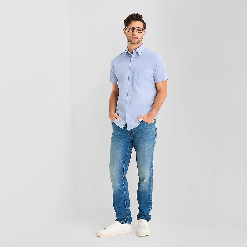 mutual weave Mens Short Sleeve Regular Fit Button-Down Shirt