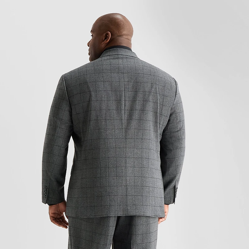 J. Ferrar Ultra Comfort Mens Stretch Fabric Slim Fit Plaid Big and Tall Suit Jacket