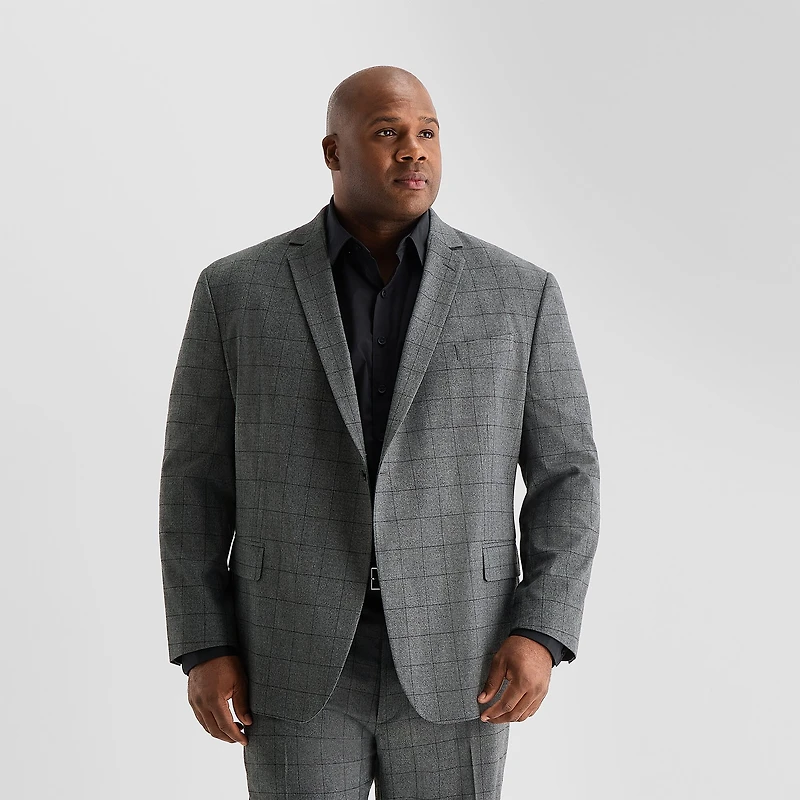 J. Ferrar Ultra Comfort Mens Stretch Fabric Slim Fit Plaid Big and Tall Suit Jacket