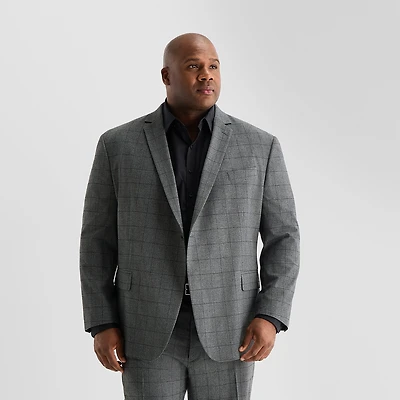 J. Ferrar Ultra Comfort Mens Stretch Fabric Slim Fit Plaid Big and Tall Suit Jacket