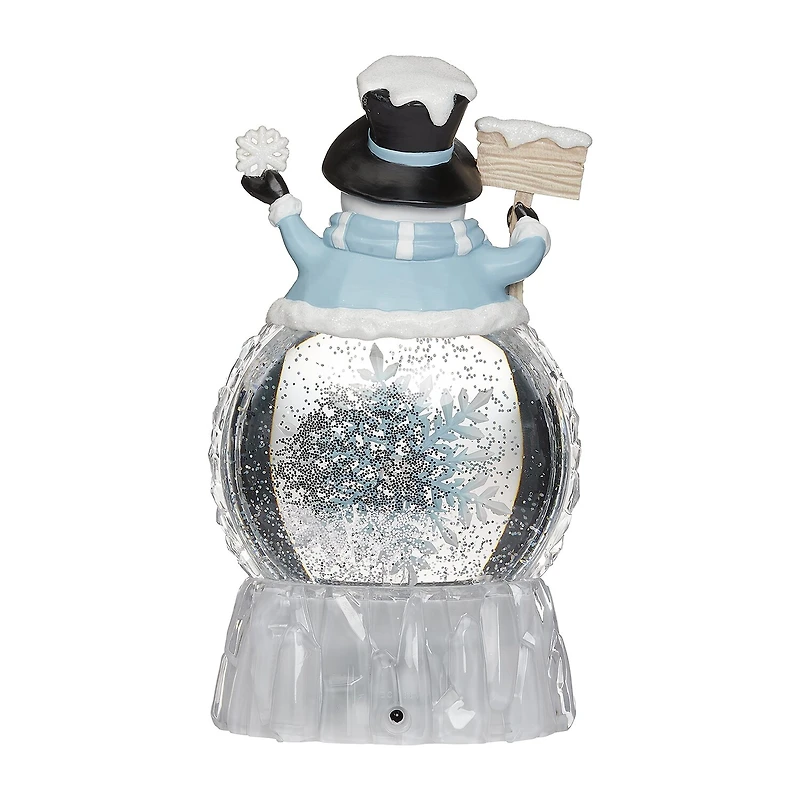 Roman 9"H Lighted Snowman With Rotating Snowflake Christmas Tabletop Decor