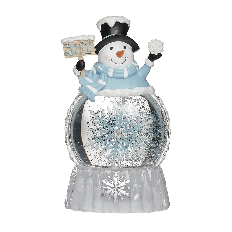Roman 9"H Lighted Snowman With Rotating Snowflake Christmas Tabletop Decor