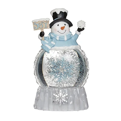 Roman 9"H Lighted Snowman With Rotating Snowflake Christmas Tabletop Decor