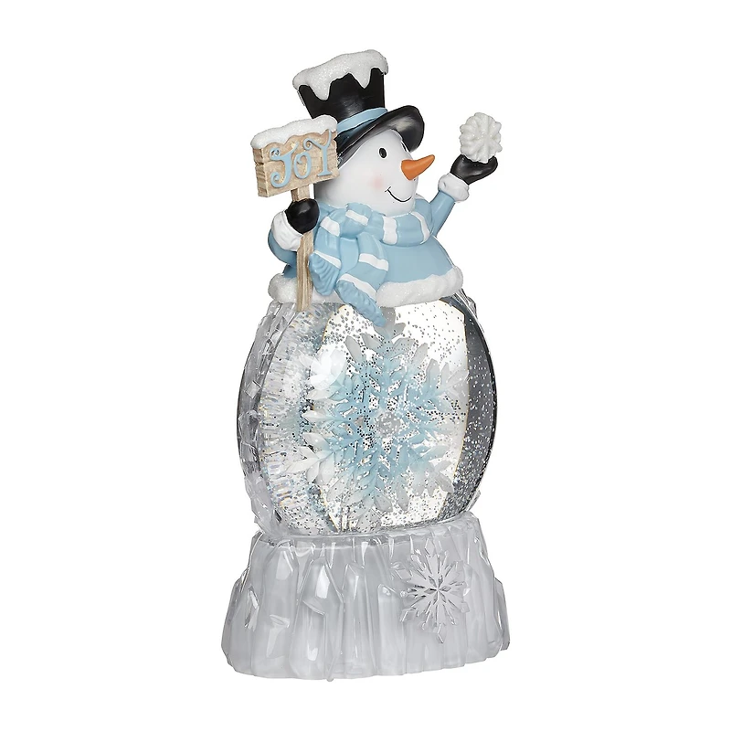 Roman 9"H Lighted Snowman With Rotating Snowflake Christmas Tabletop Decor