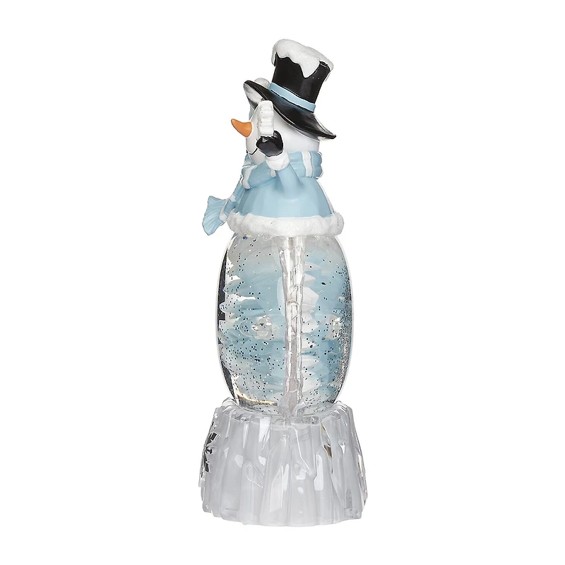 Roman 9"H Lighted Snowman With Rotating Snowflake Christmas Tabletop Decor