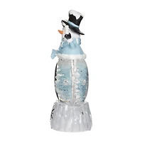 Roman 9"H Lighted Snowman With Rotating Snowflake Christmas Tabletop Decor
