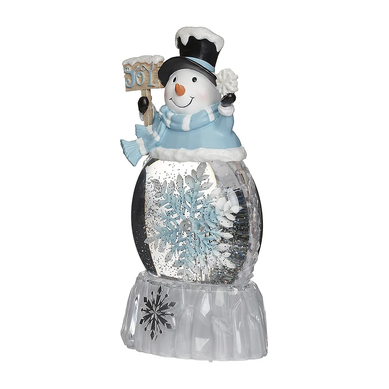 Roman 9"H Lighted Snowman With Rotating Snowflake Christmas Tabletop Decor