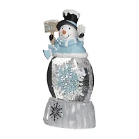 Roman 9"H Lighted Snowman With Rotating Snowflake Christmas Tabletop Decor
