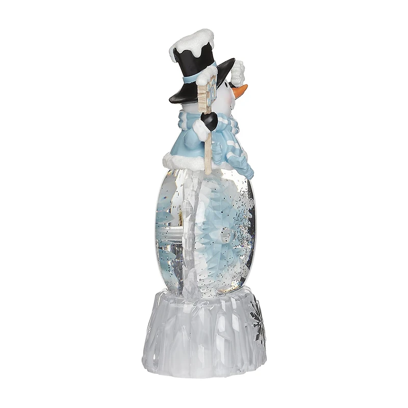 Roman 9"H Lighted Snowman With Rotating Snowflake Christmas Tabletop Decor