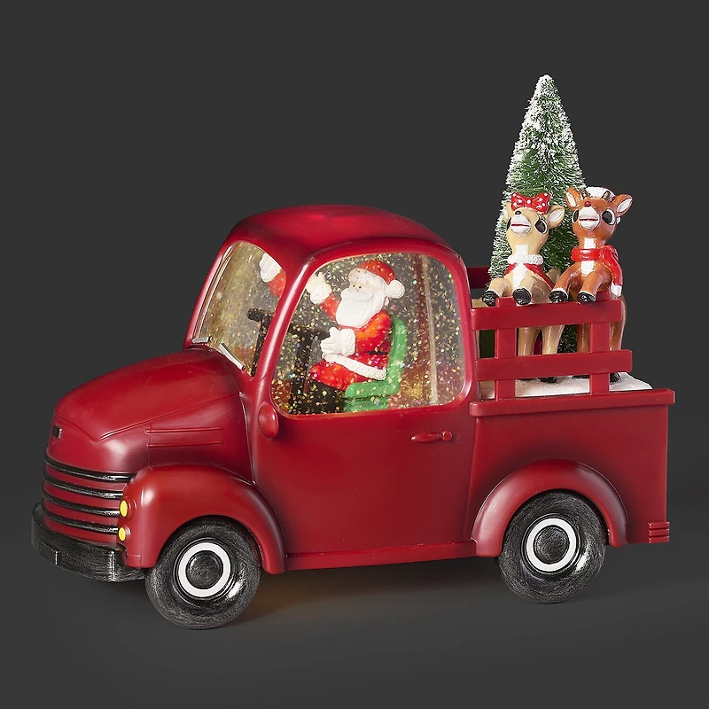 Roman 10"W Lighted Swirl Rudolph Red Truck Christmas Tabletop Decor