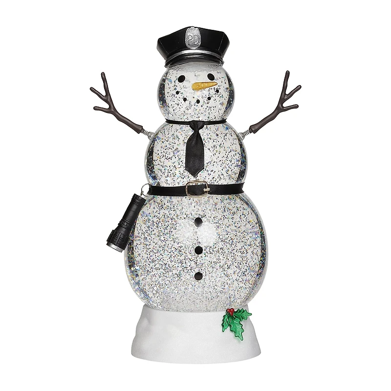 Roman 11"H Lighted Swirl Snowman Police Christmas Tabletop Decor