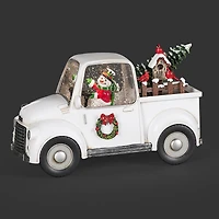 Roman 5"H Lighted Swirl White Truck With Snowman Christmas Tabletop Decor