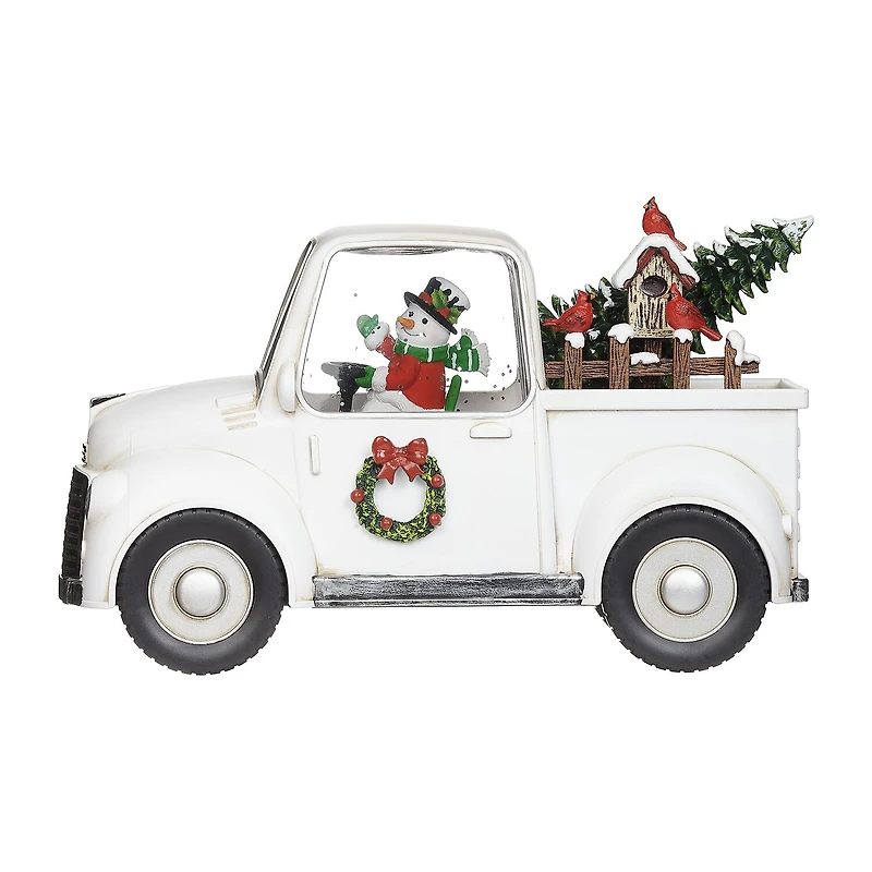 Roman 5"H Lighted Swirl White Truck With Snowman Christmas Tabletop Decor