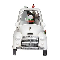 Roman 5"H Lighted Swirl White Truck With Snowman Christmas Tabletop Decor