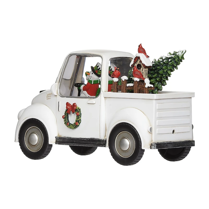 Roman 5"H Lighted Swirl White Truck With Snowman Christmas Tabletop Decor
