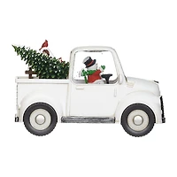 Roman 5"H Lighted Swirl White Truck With Snowman Christmas Tabletop Decor
