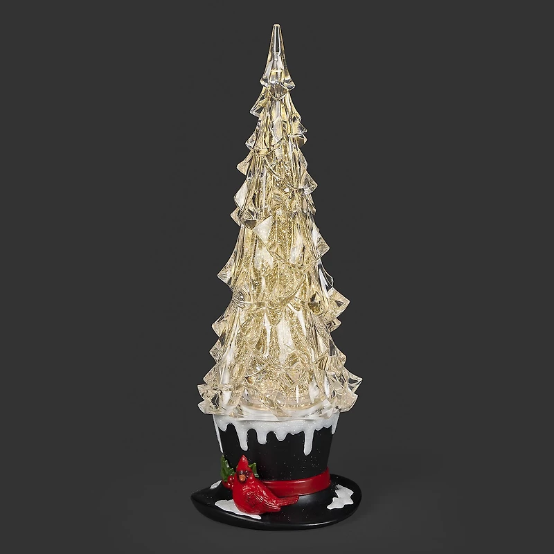 Roman 13"H Lighted Swirl Top Hat With Cardinal Christmas Tabletop Decor