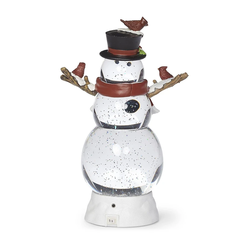 Roman 12"H Lighted Swirl Snowman With Cardinals Christmas Tabletop Decor