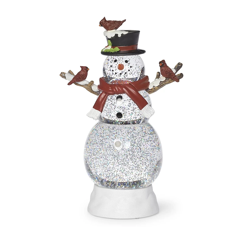 Roman 12"H Lighted Swirl Snowman With Cardinals Christmas Tabletop Decor