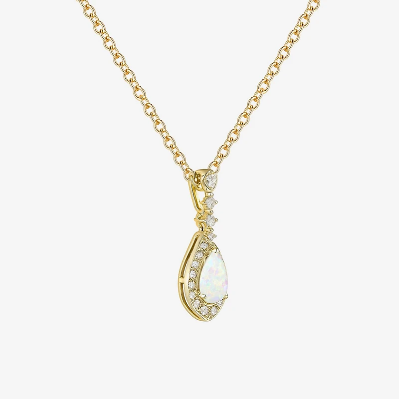 (I-J/I2-I3) Womens 1/5 CT. Lab Created White Opal 10K Gold Pear 18 Inch Pendant Necklace