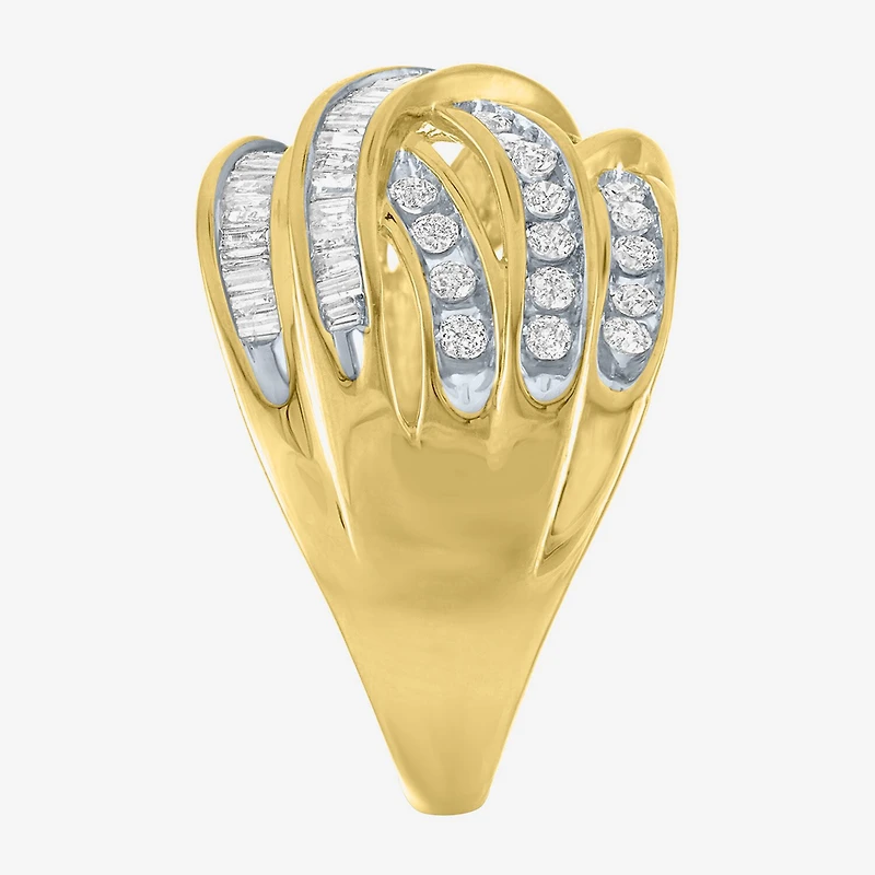 Womens 1 CT. T.W. Natural White Diamond 10K Gold Crossover Cocktail Ring