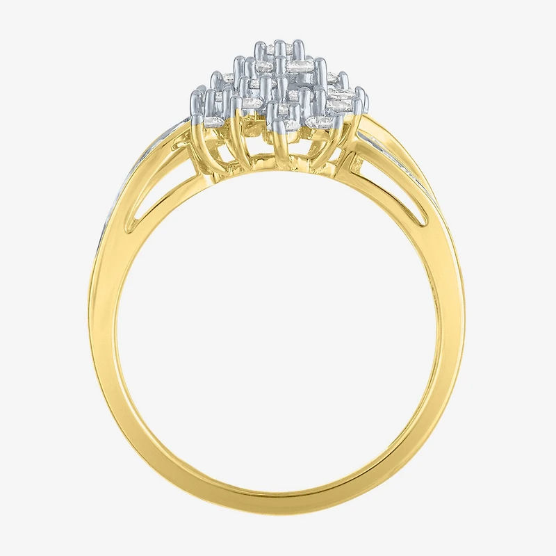 (G-H / Si2-I1) Womens 1 CT. T.W. Lab Grown White Diamond 10K Gold Cluster Side Stone Cocktail Ring