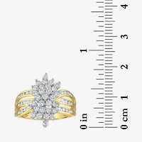 (G-H / Si2-I1) Womens 1 CT. T.W. Lab Grown White Diamond 10K Gold Cluster Side Stone Cocktail Ring