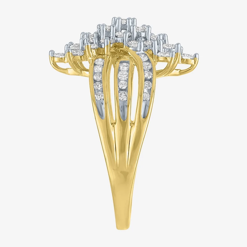 (G-H / Si2-I1) Womens 1 CT. T.W. Lab Grown White Diamond 10K Gold Cluster Side Stone Cocktail Ring