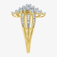 (G-H / Si2-I1) Womens 1 CT. T.W. Lab Grown White Diamond 10K Gold Cluster Side Stone Cocktail Ring