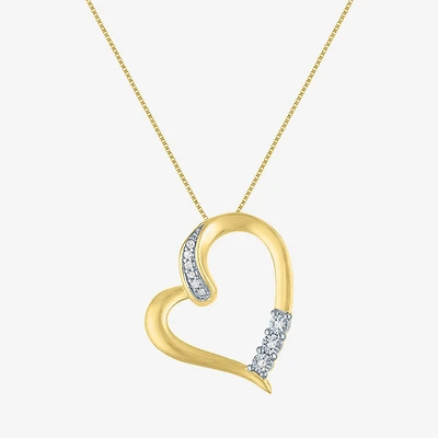 G-H / Si2-I1 Womens Diamond Accent Lab Grown White Diamond 10K Gold Heart 18 Inch Pendant Necklace