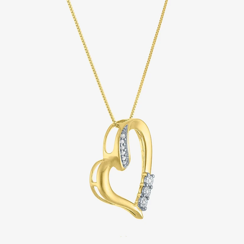 G-H / Si2-I1 Womens Diamond Accent Lab Grown White Diamond 10K Gold Heart 18 Inch Pendant Necklace