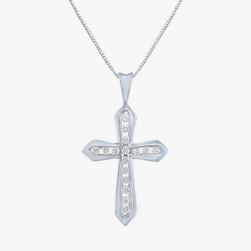 (G-H / Si2-I1) Womens 1/3 CT. T.W. Lab Grown White Diamond 10K Gold Cross 18 Inch Pendant Necklace