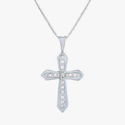 (G-H / Si2-I1) Womens 1/3 CT. T.W. Lab Grown White Diamond 10K Gold Cross 18 Inch Pendant Necklace