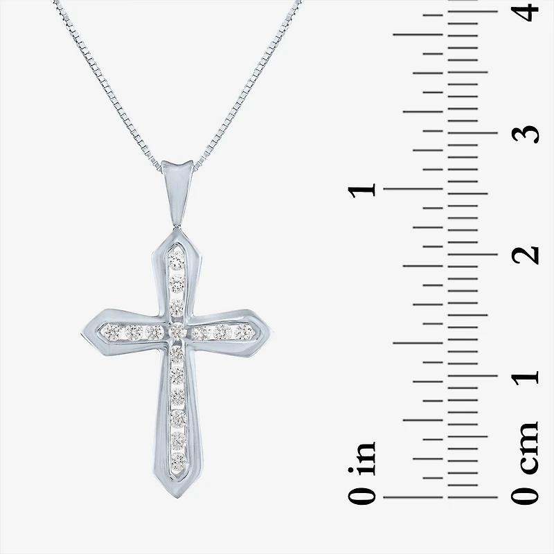 (G-H / Si2-I1) Womens 1/3 CT. T.W. Lab Grown White Diamond 10K Gold Cross 18 Inch Pendant Necklace