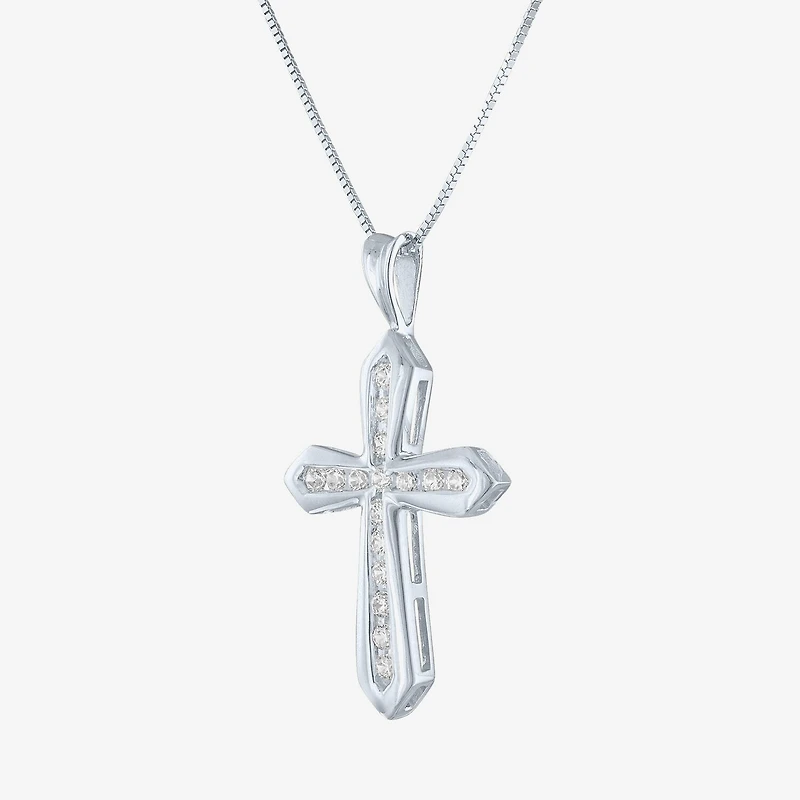 (G-H / Si2-I1) Womens 1/3 CT. T.W. Lab Grown White Diamond 10K Gold Cross 18 Inch Pendant Necklace