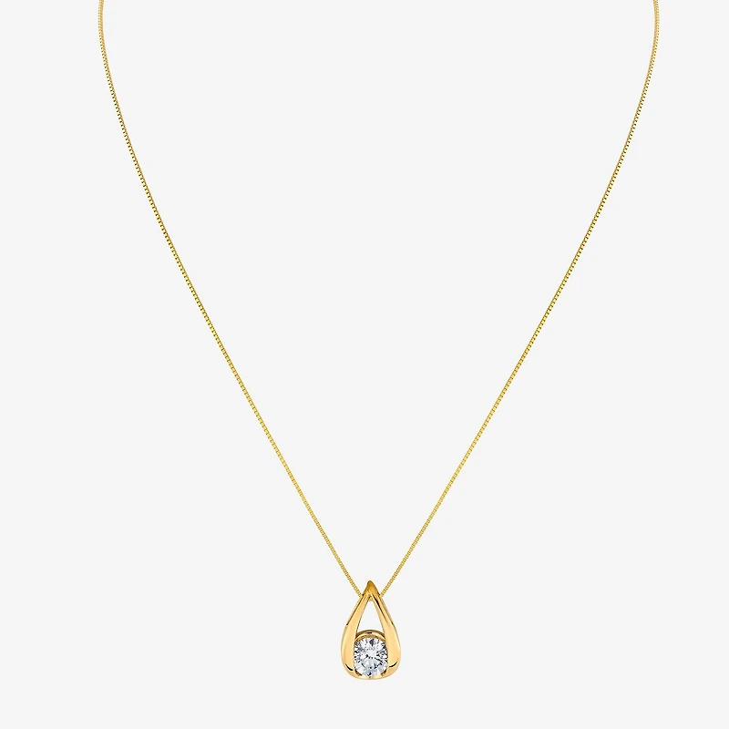 (I-J/Vs1-Vs2) Womens 1 CT. T.W. Lab Grown White Diamond 14K Gold Pear 18 Inch Pendant Necklace