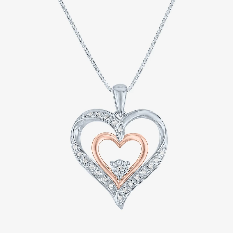 Womens 1/10 CT. T.W. Natural White Diamond 14K Rose Gold Over Silver Sterling Silver Heart 18 Inch Pendant Necklace